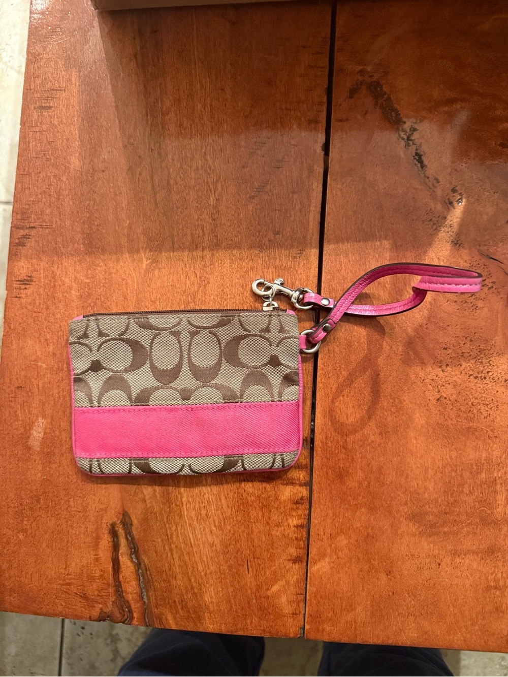 Coach Signature Canvas Wristlet with Pink Trim and Strap